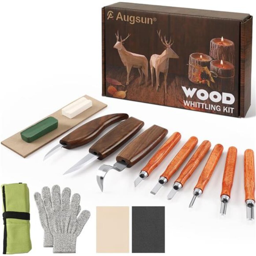 Wood Carving Kit, 17 Pack Wood Whittling Kit Hand Carving Knife Tools Set
